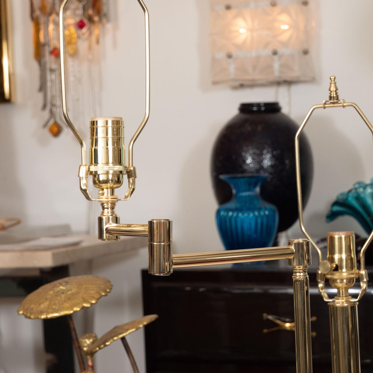 Italian Pair of Unusual Brass Swing-Arm Table Lamps For Sale
