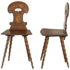 Pair of Unusual Carved Austrian Hall Chairs