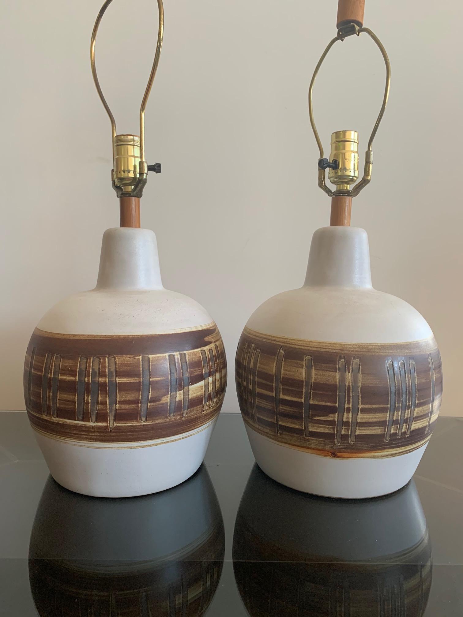 Pair of Unusual Ceramic Lamps by Gordon Martz 8