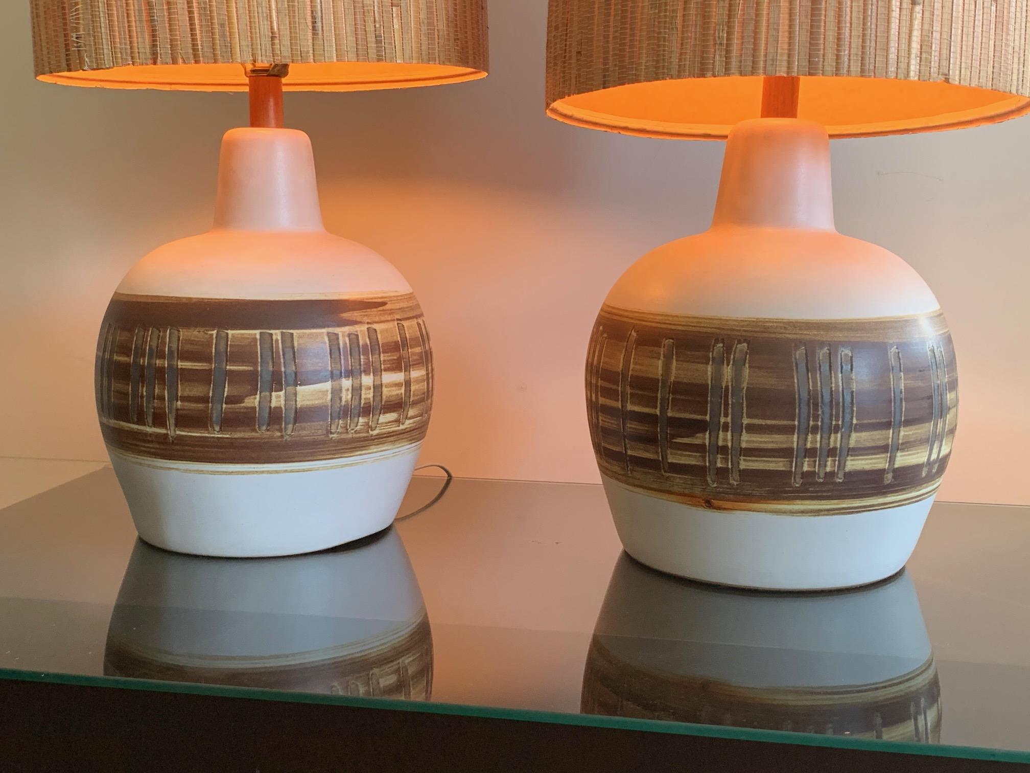Mid-Century Modern Pair of Unusual Ceramic Lamps by Gordon Martz