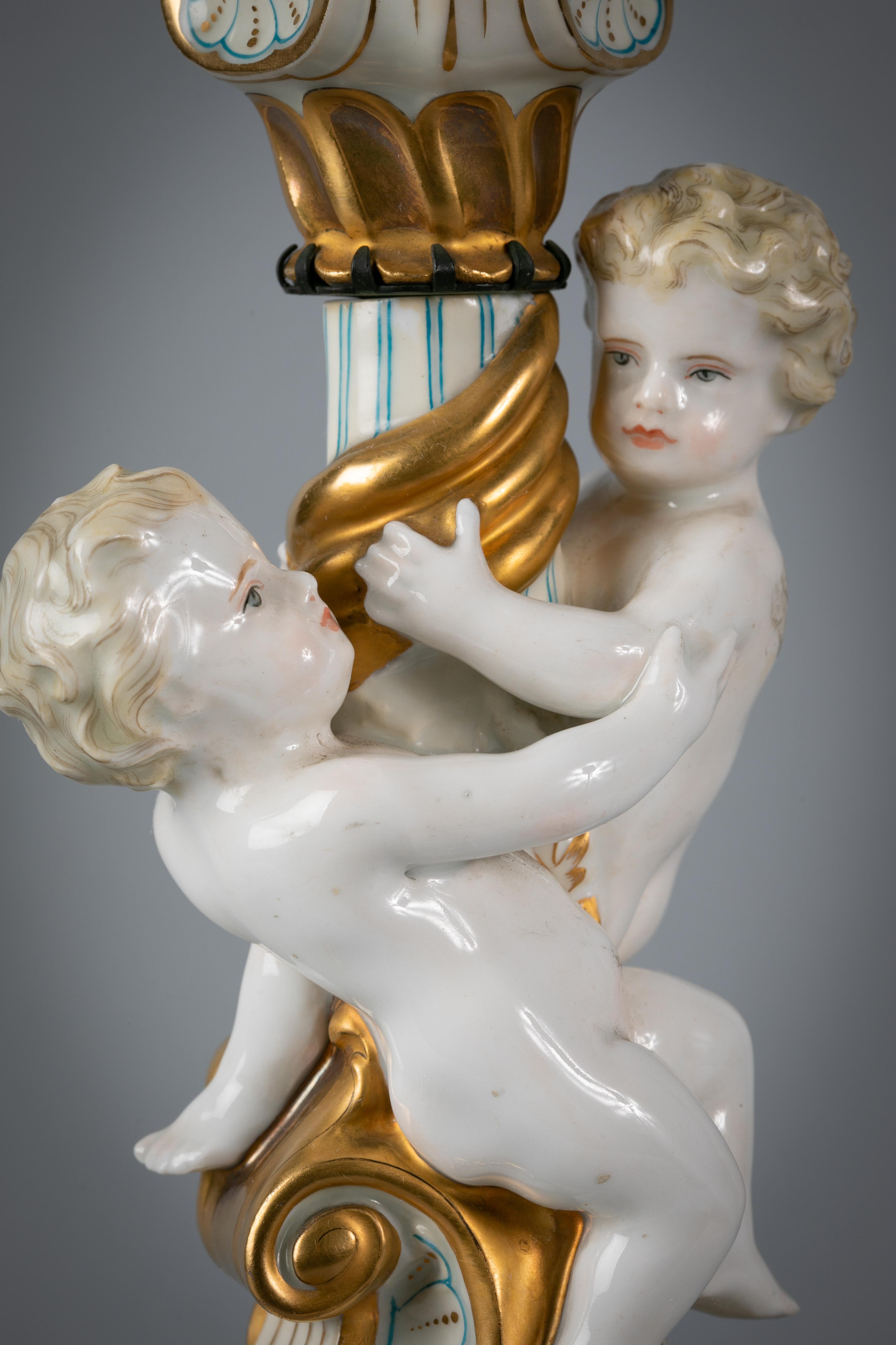 Pair of Unusual Czechoslovakian Porcelain Four-Light Candelabra, 1887-1890 For Sale 1