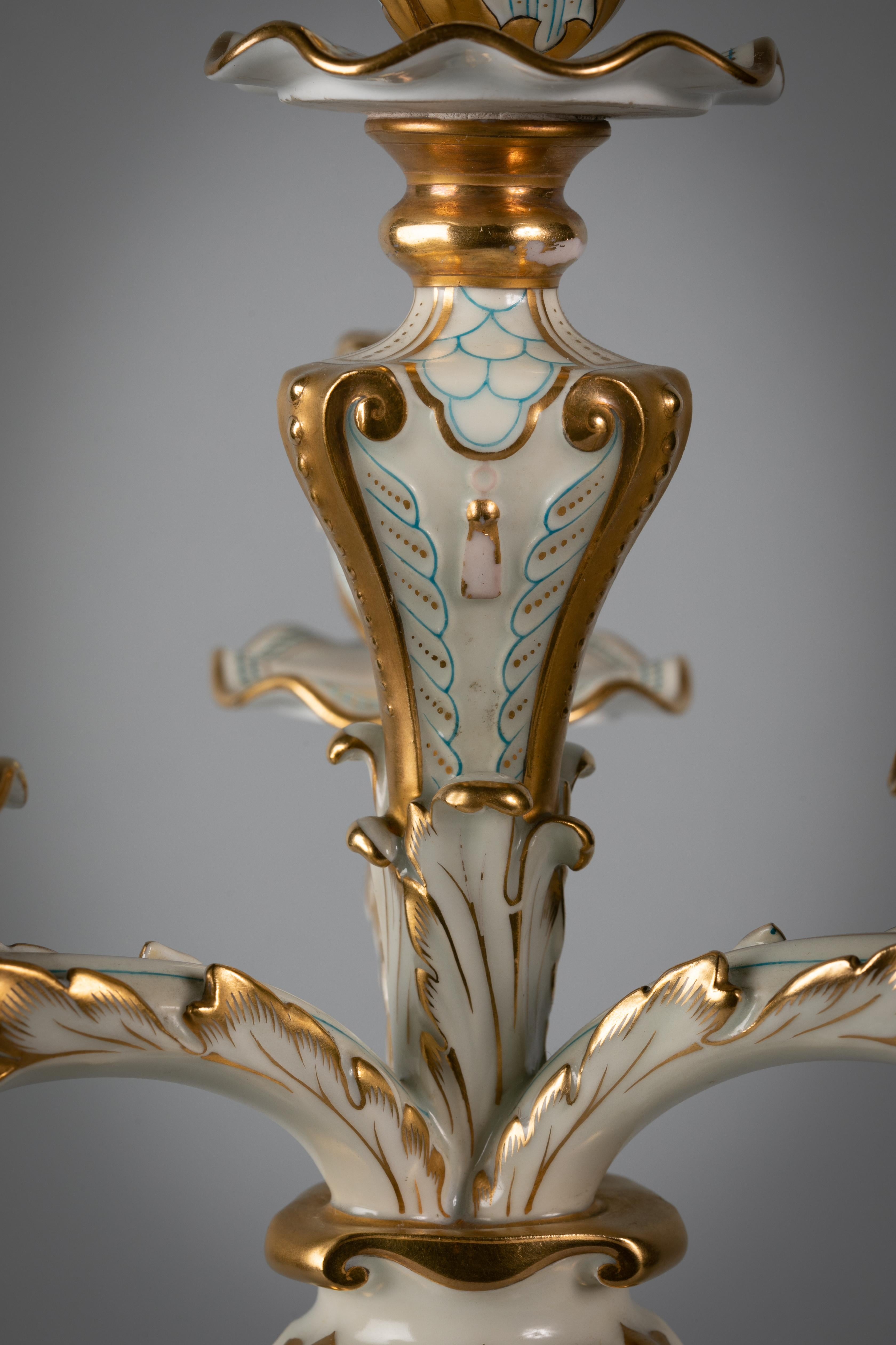 Pair of Unusual Czechoslovakian Porcelain Four-Light Candelabra, 1887-1890 For Sale 3