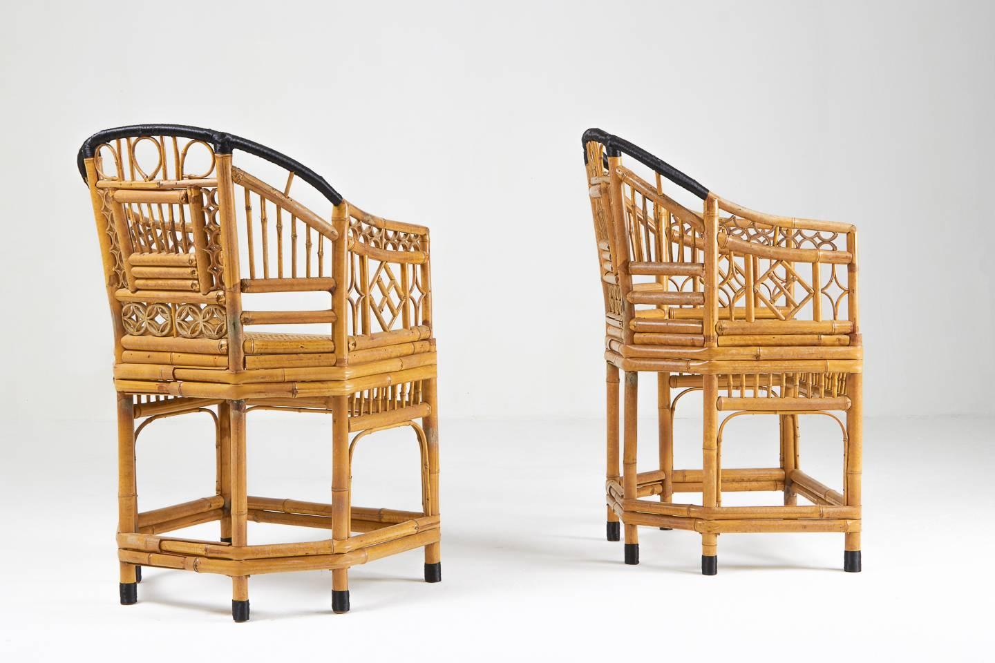 Pair of unusual midcentury French bamboo armchairs.

Measures: Seat height 48cm.