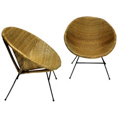 Pair of Unusual French Midcentury Rattan Chairs