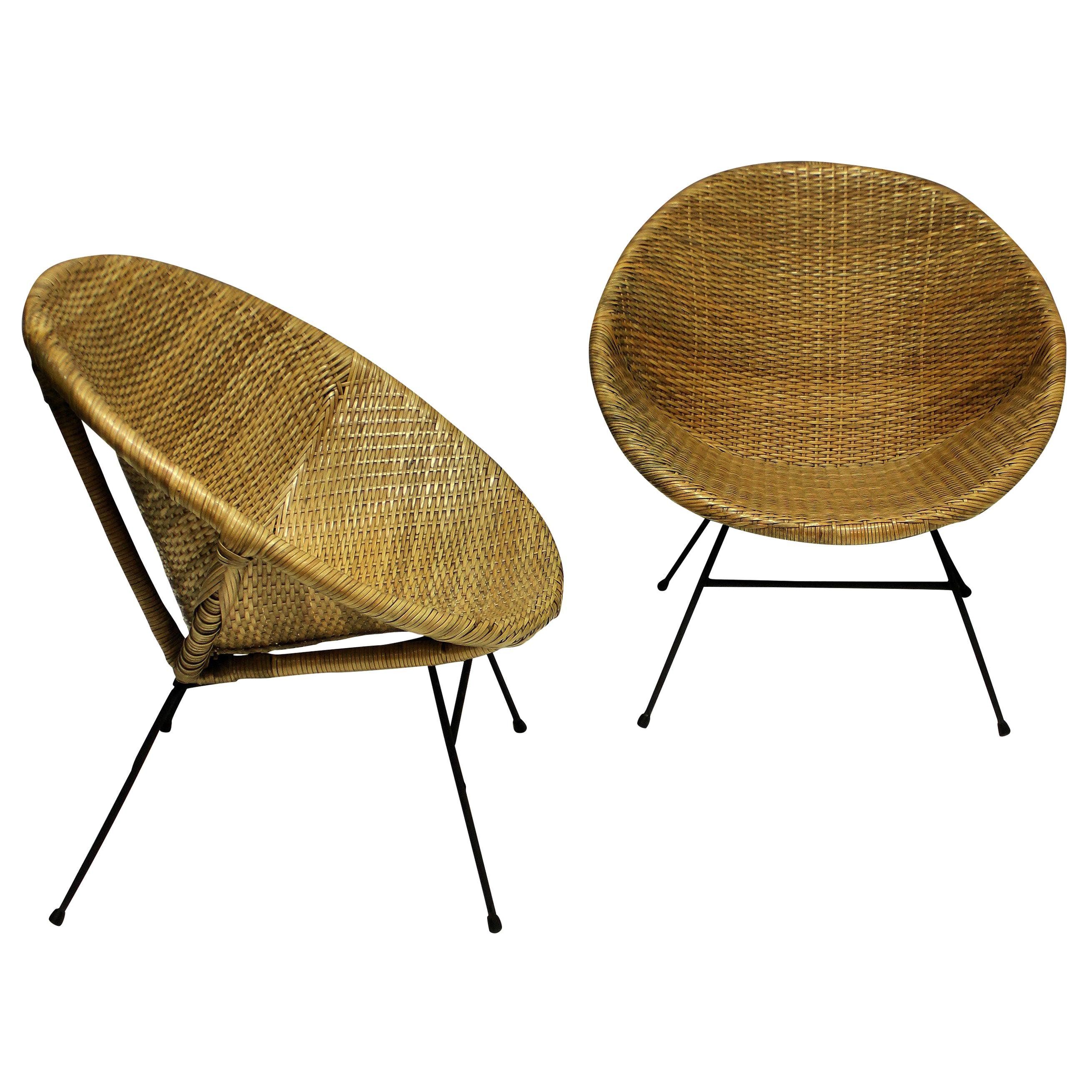 Pair of Unusual French Midcentury Rattan Chairs
