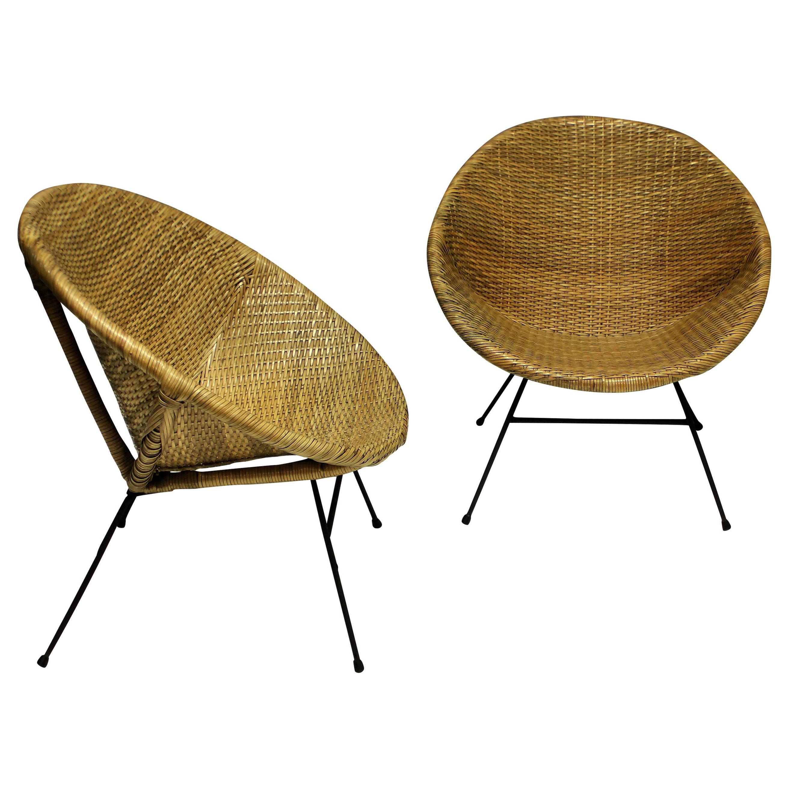 Pair of Unusual French Midcentury Rattan Chairs