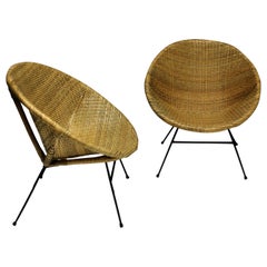 Pair of Unusual French Midcentury Rattan Chairs