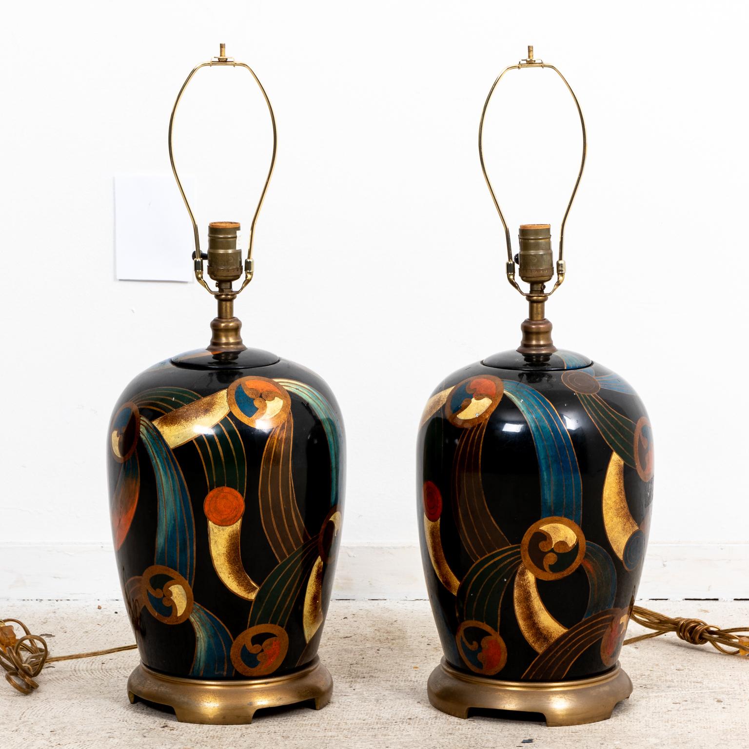 20th Century Pair of Unusual Glass Art Deco Style Table Lamps