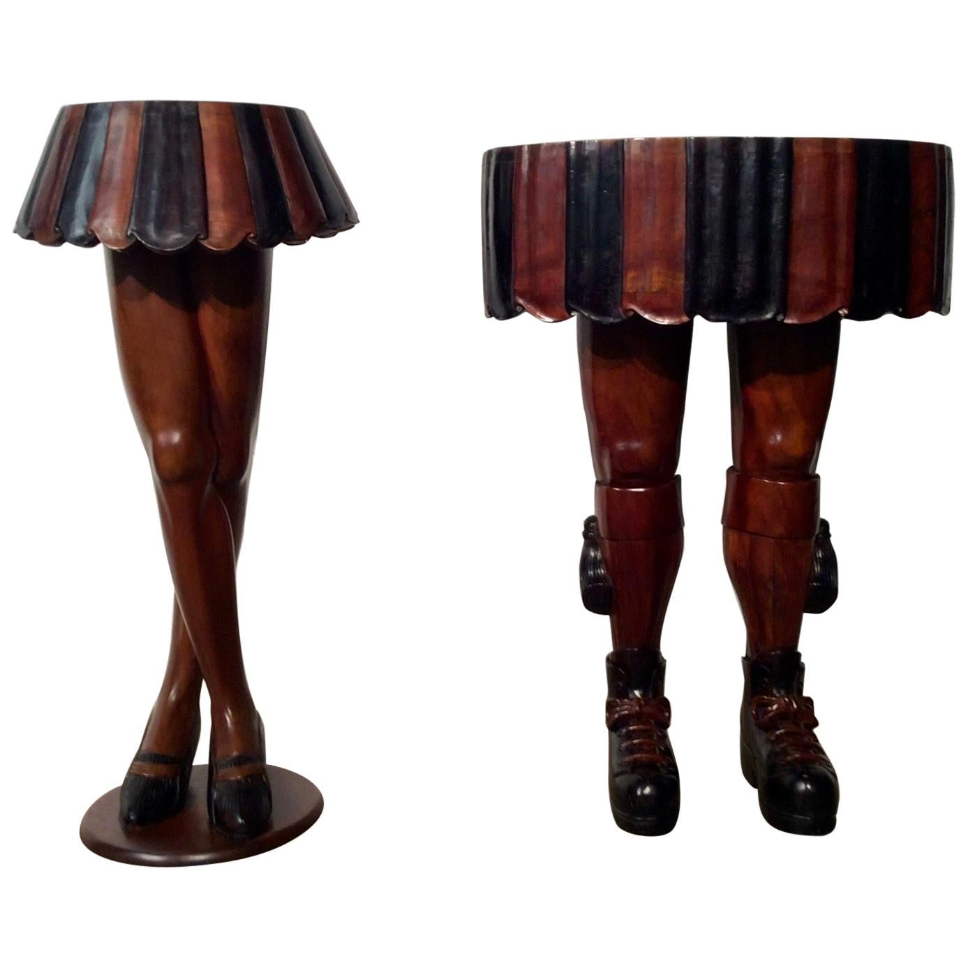 Pair of Unusual Hardwood Occasional Tables Depicting Scotsman and A Barmaid
