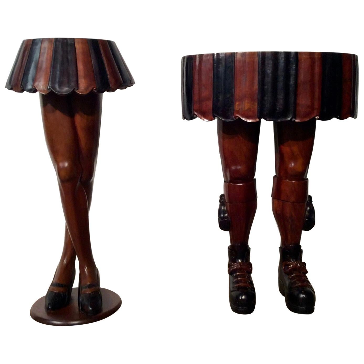 Pair of Unusual Hardwood Occasional Tables Depicting Scotsman and A