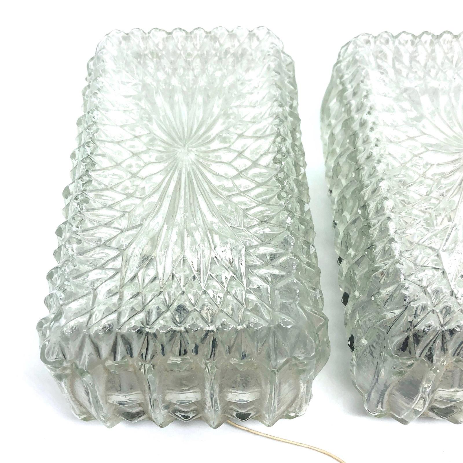 Pair of Unusual Ice Glass Sconces, Glass Wall Lights RZB Leuchten, Germany 1960s In Good Condition In Nuernberg, DE