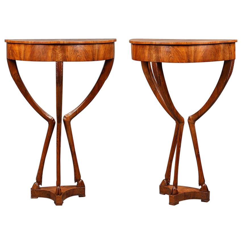 Pair of Unusual Italian Demilune Side Tables