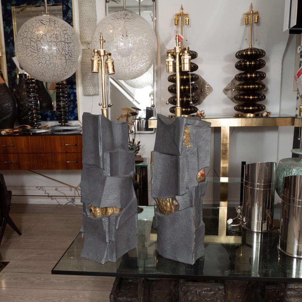 Brutalist Pair of Unusual Resin Table Lamps For Sale