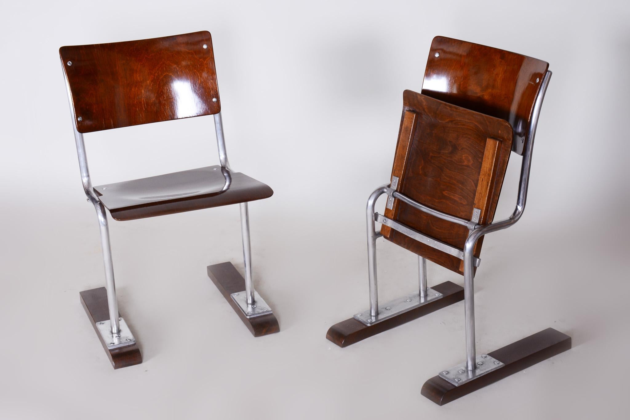 Pair of Unusual Restored Beech Bauhaus Folding Chairs, Chrome, Germany, 1920s 8