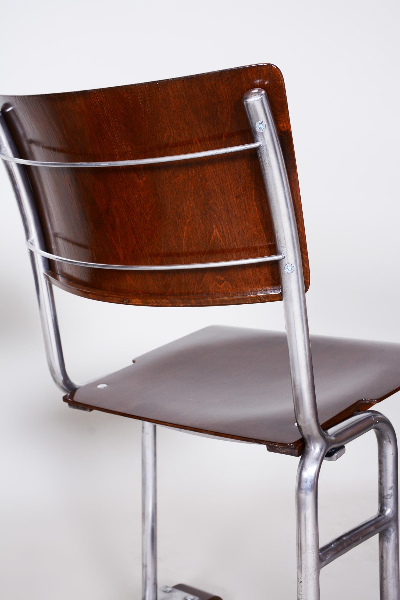 Pair of Unusual Restored Beech Bauhaus Folding Chairs, Chrome, Germany, 1920s 2