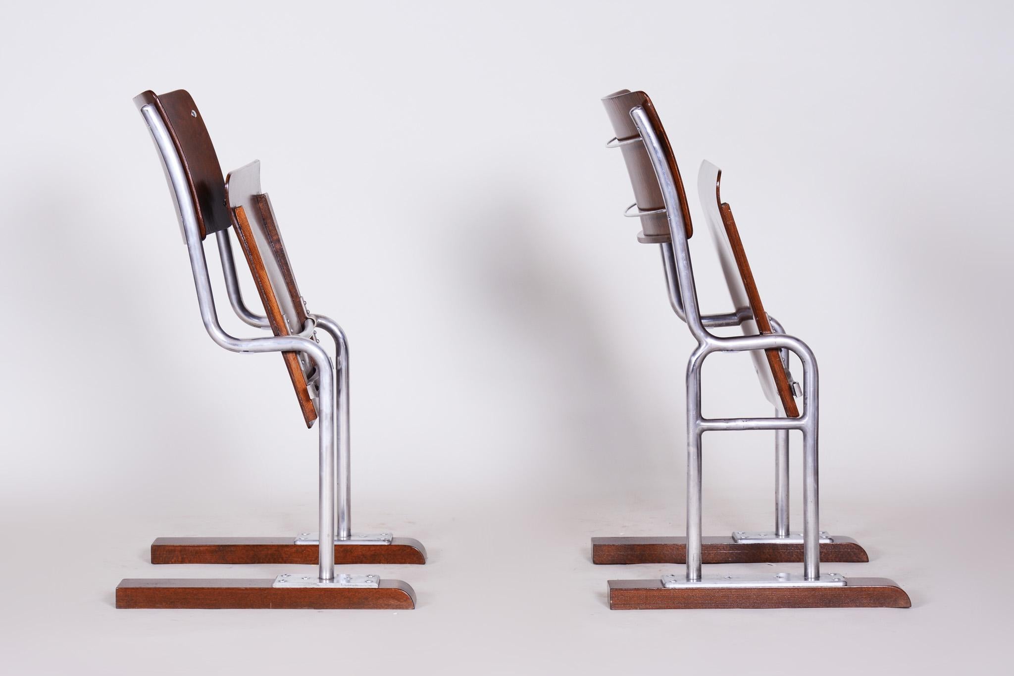 Pair of Unusual Restored Beech Bauhaus Folding Chairs, Chrome, Germany, 1920s 3