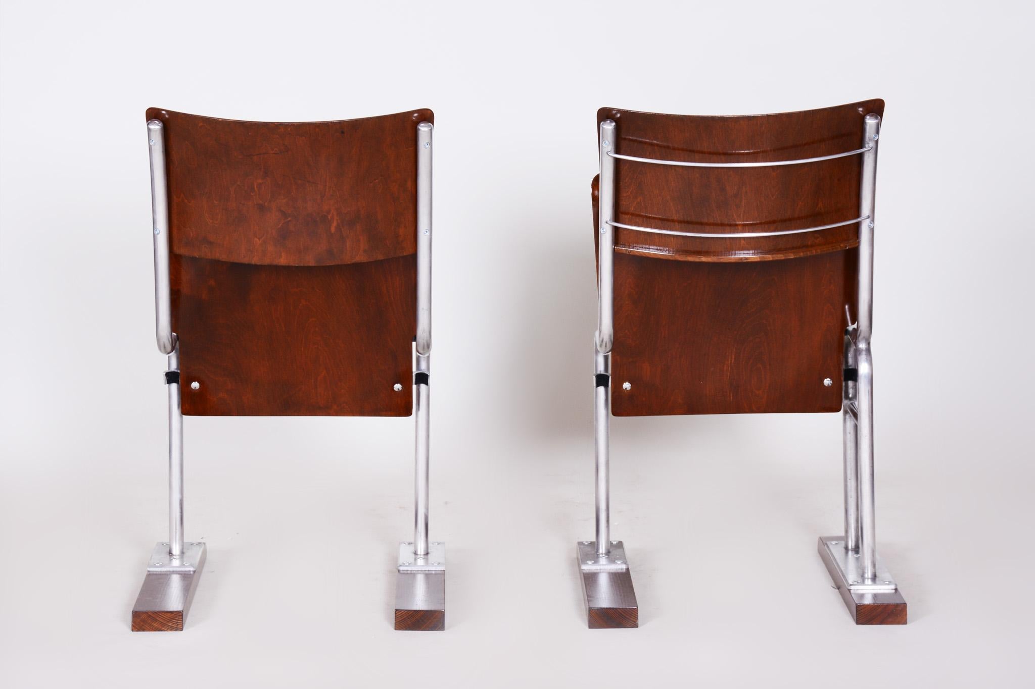 Pair of Unusual Restored Beech Bauhaus Folding Chairs, Chrome, Germany, 1920s 4