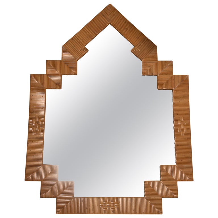 Unusual Shaped Rattan Surround Mirror For Sale at 1stDibs