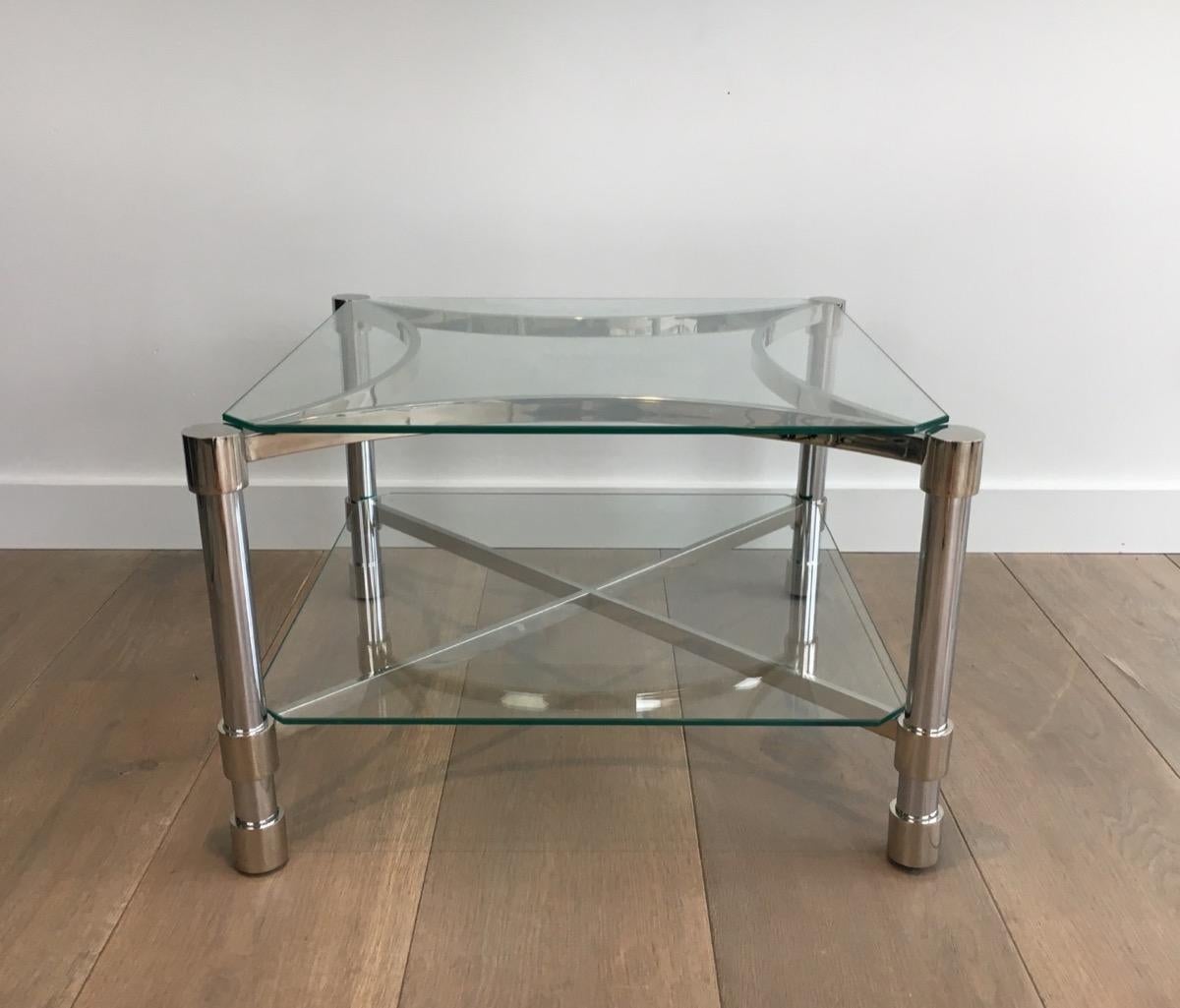 Pair of Unusual Side Tables Made of Chrome and Glass, French, circa 1970 For Sale 10
