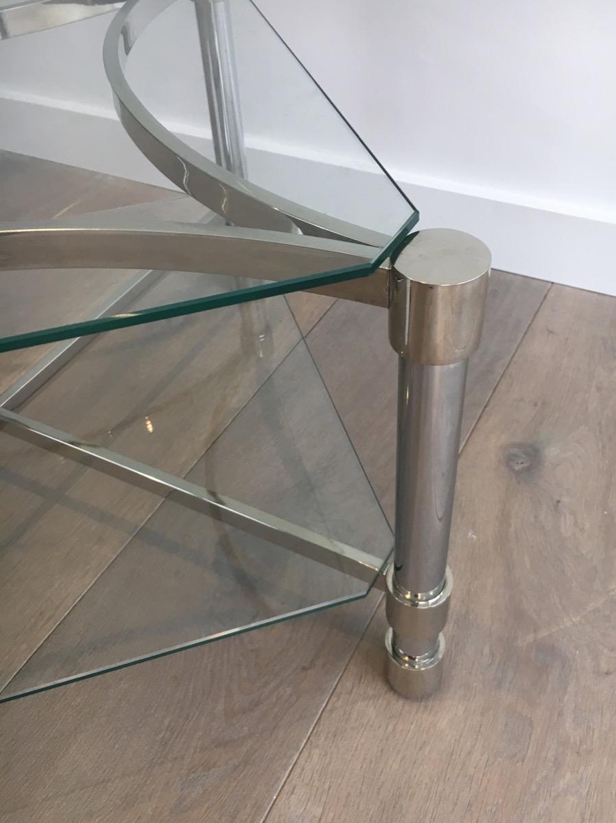 Pair of Unusual Side Tables Made of Chrome and Glass, French, circa 1970 For Sale 1