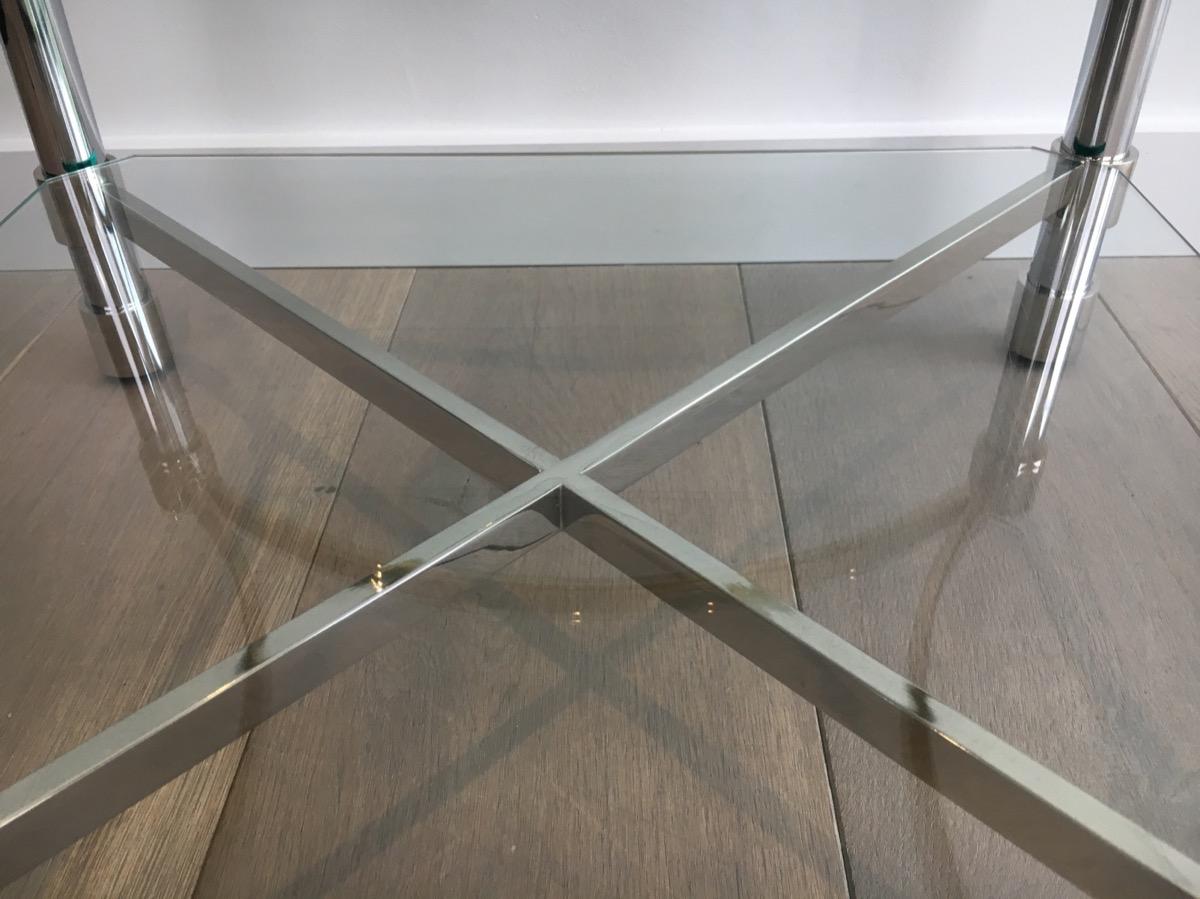 Paire de tables d'appoint inhabituelles en chrome et verre, françaises, vers 1970 en vente 2