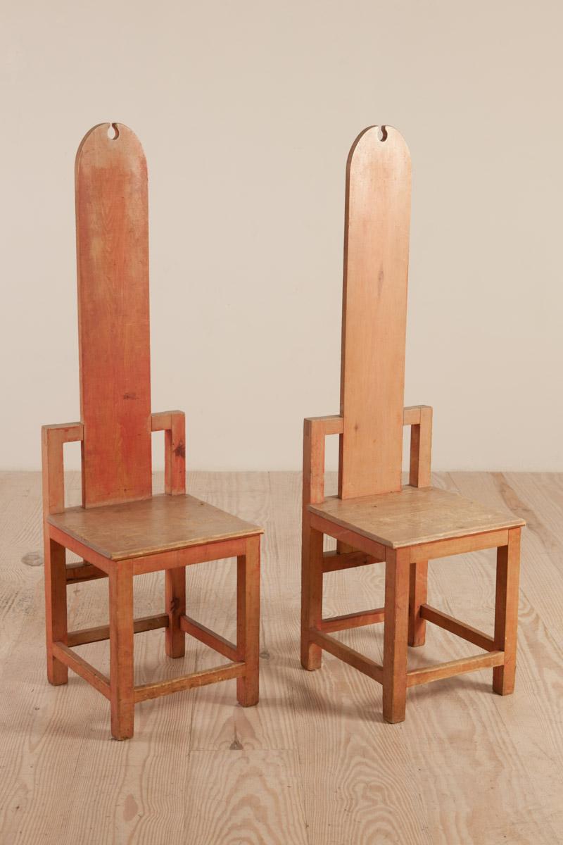 Arts and Crafts Pair of Unusual Swedish Arts & Crafts Chairs, Origin, Sweden, circa 1900-1910