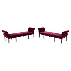 Coppia di panche imbottite in stile Giorgio III insolitamente lunghe 7,5 ft