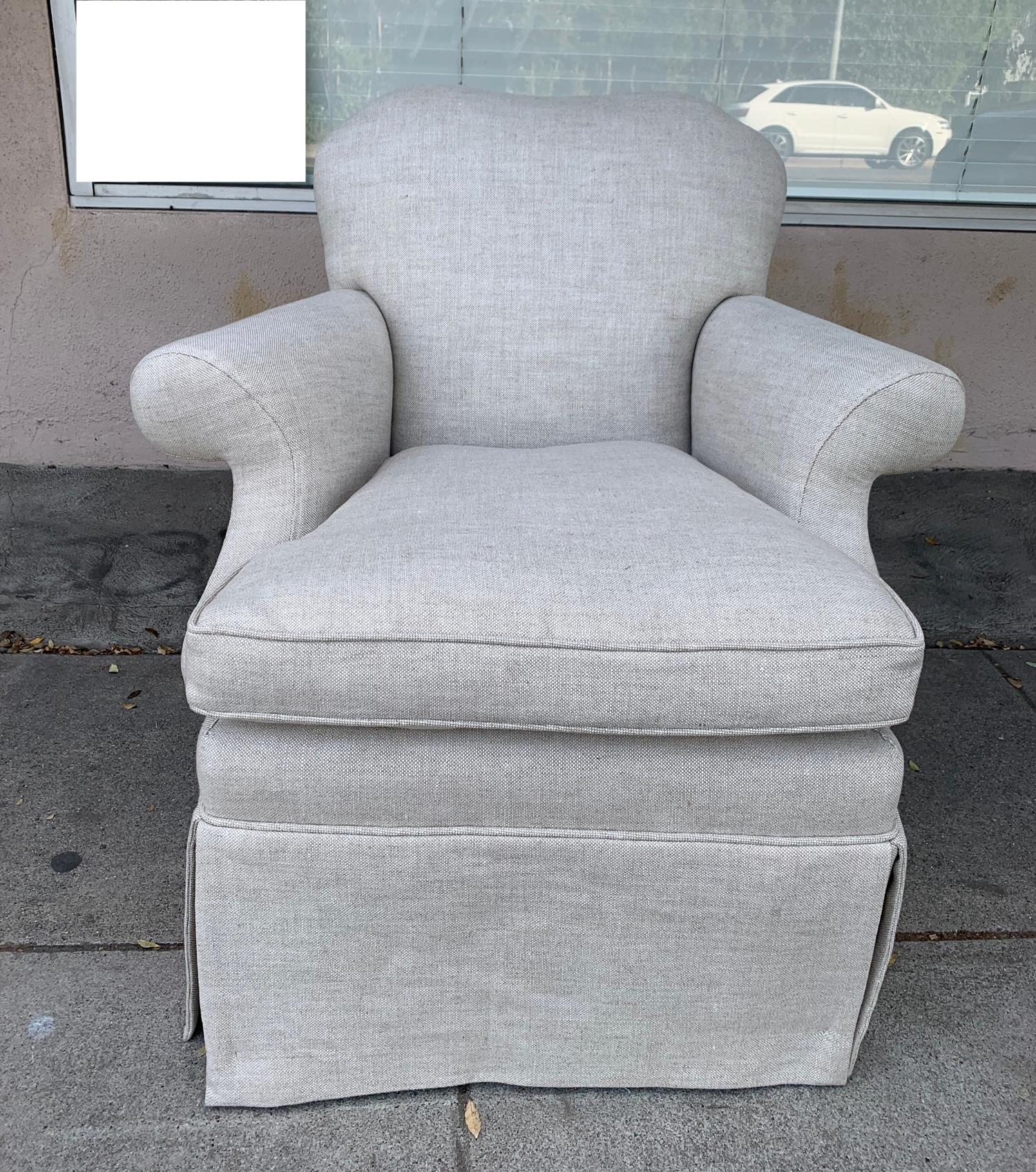 Beautiful pair of upholstered armchairs designed and manufactured in Los Angeles California by J. Robert Scott, the chairs are newly upholstered, excellent condition and ready to be displayed.
The chairs do not retain the J Robert Scott label.
The