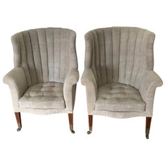 Antique Pair of Upholstered Armchairs, Barrel Back, England, 19th Century