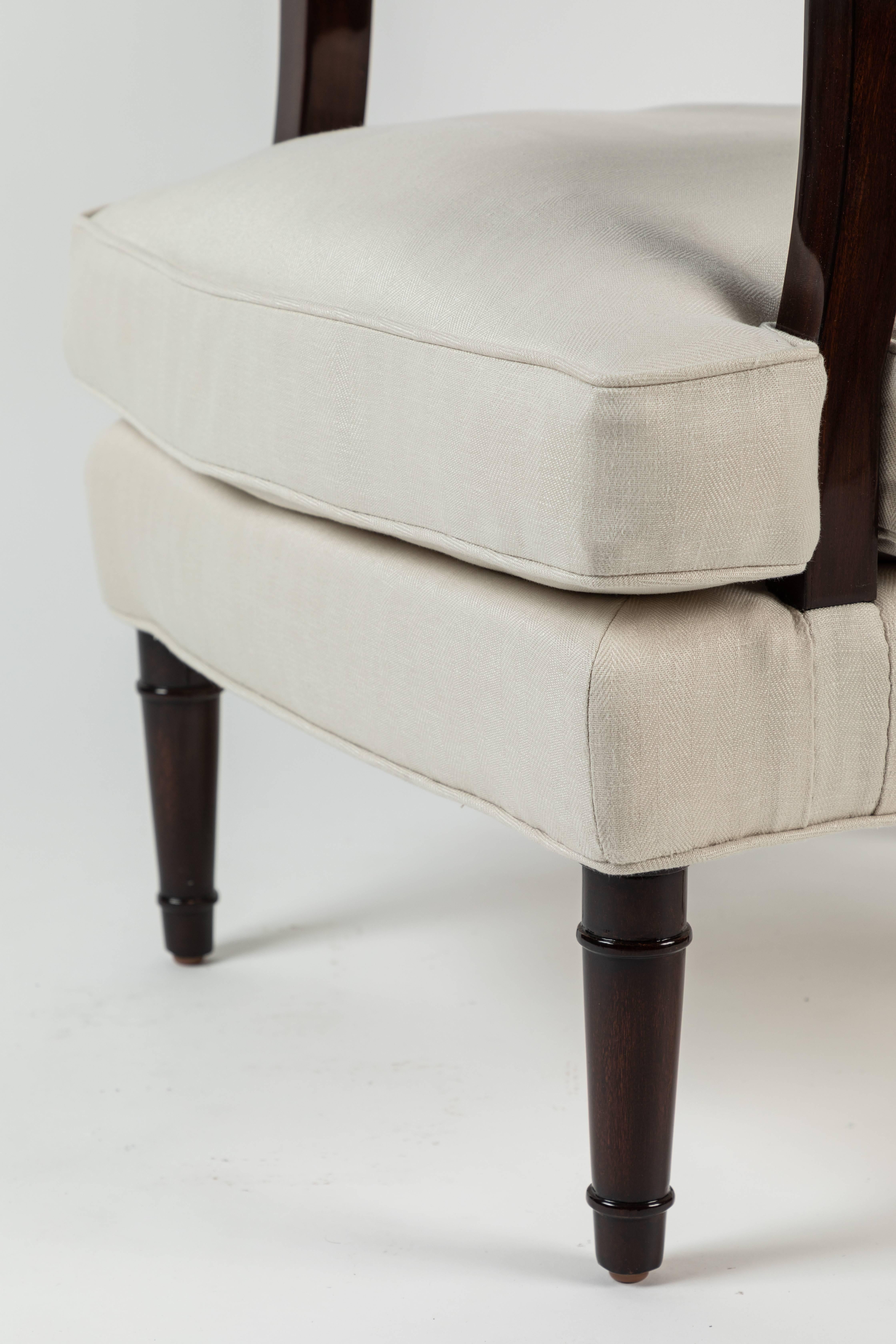 French Pair of Upholstered Armchairs by Jules Leleu