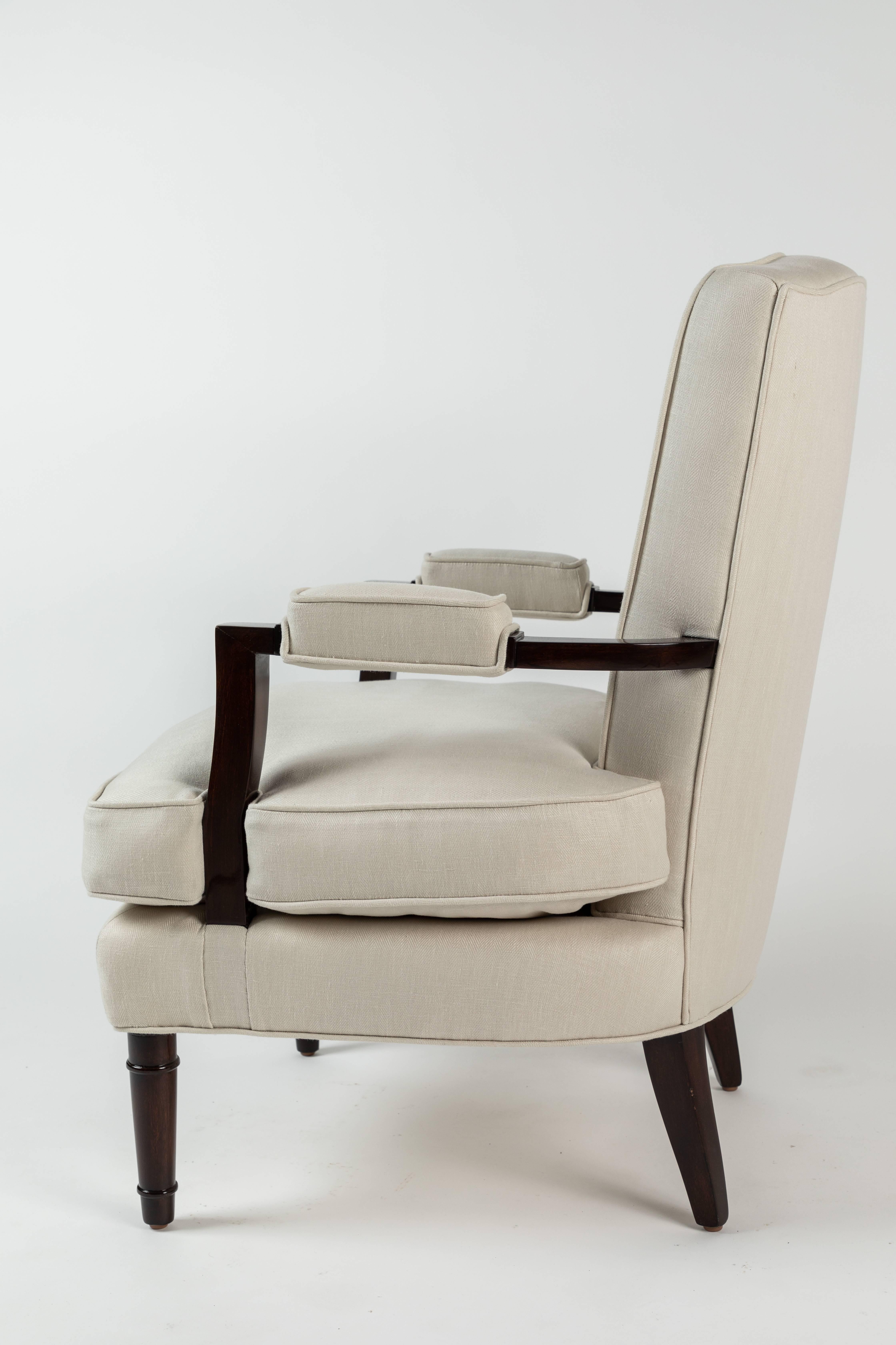 Polished Pair of Upholstered Armchairs by Jules Leleu