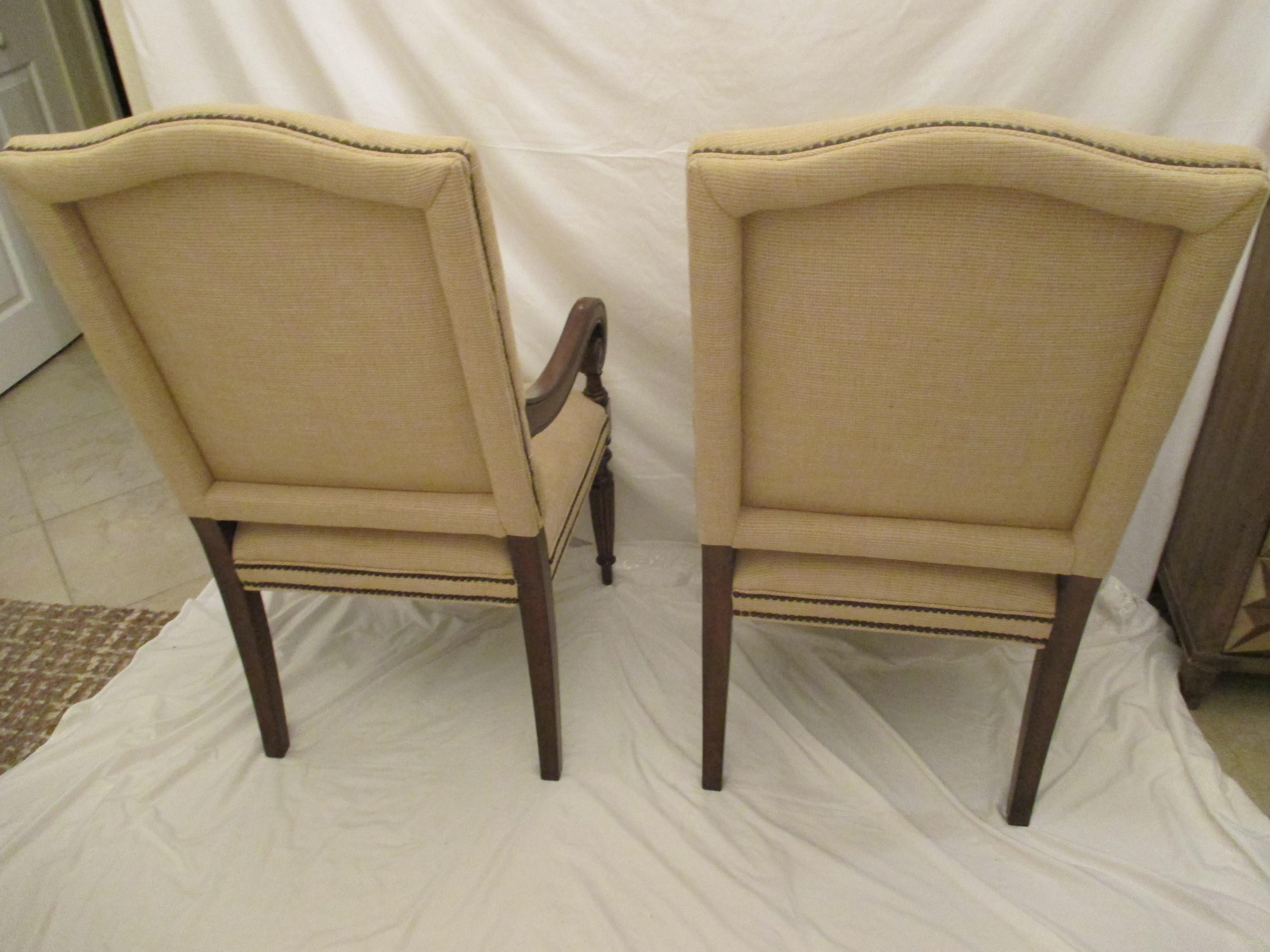 Rustic Pair of Upholstered Armchairs with Nailhead Trim For Sale