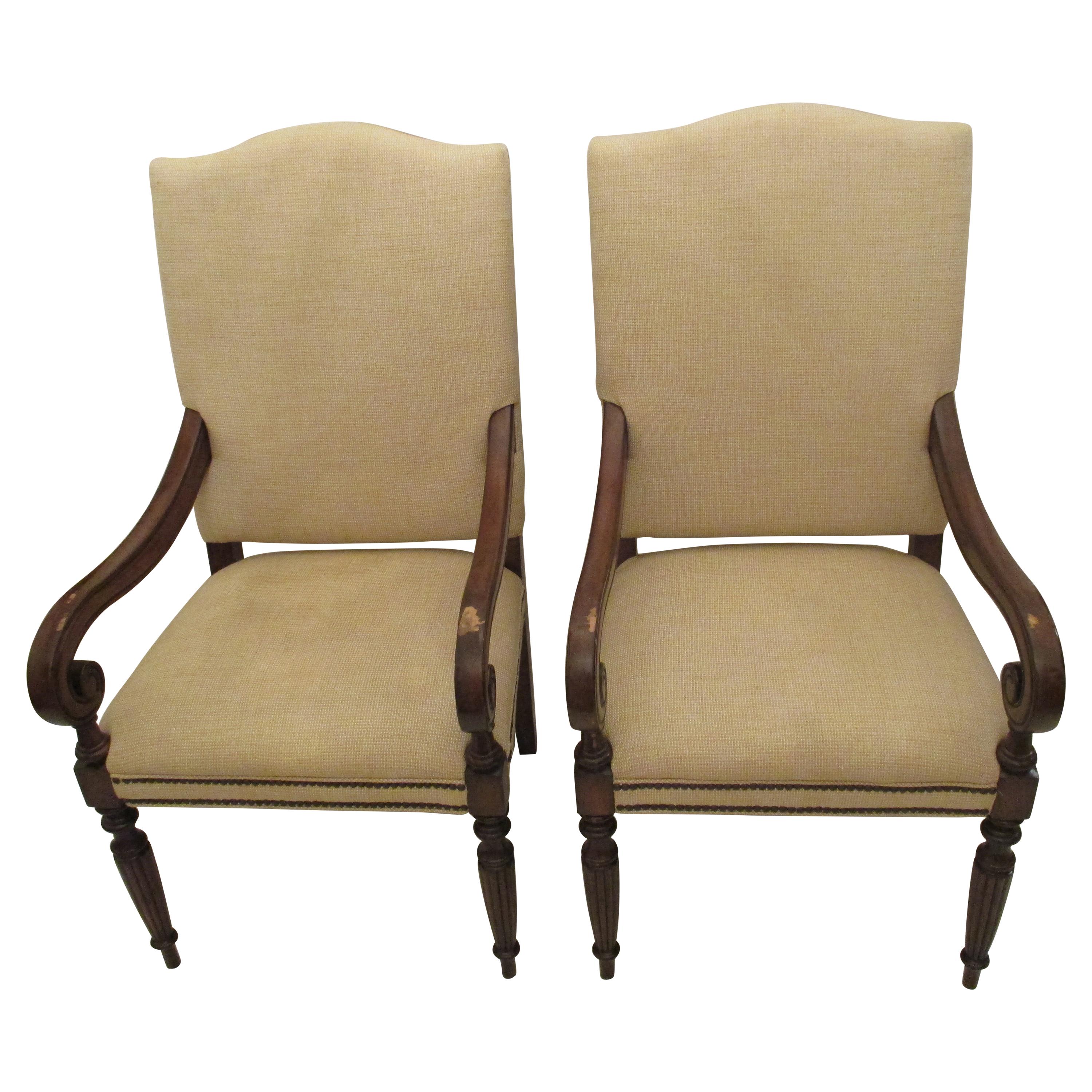 Pair of Upholstered Armchairs with Nailhead Trim