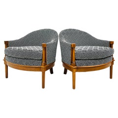 Retro Pair of Upholstered Art Deco Side Chairs