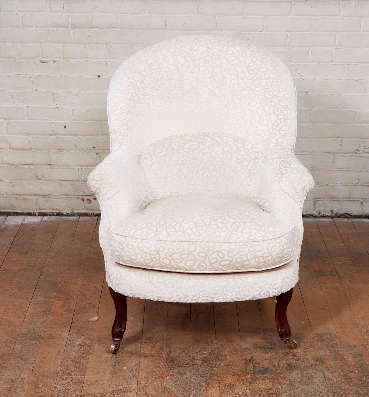 French Pair of Upholstered Art Nouveau Slipper Chairs For Sale