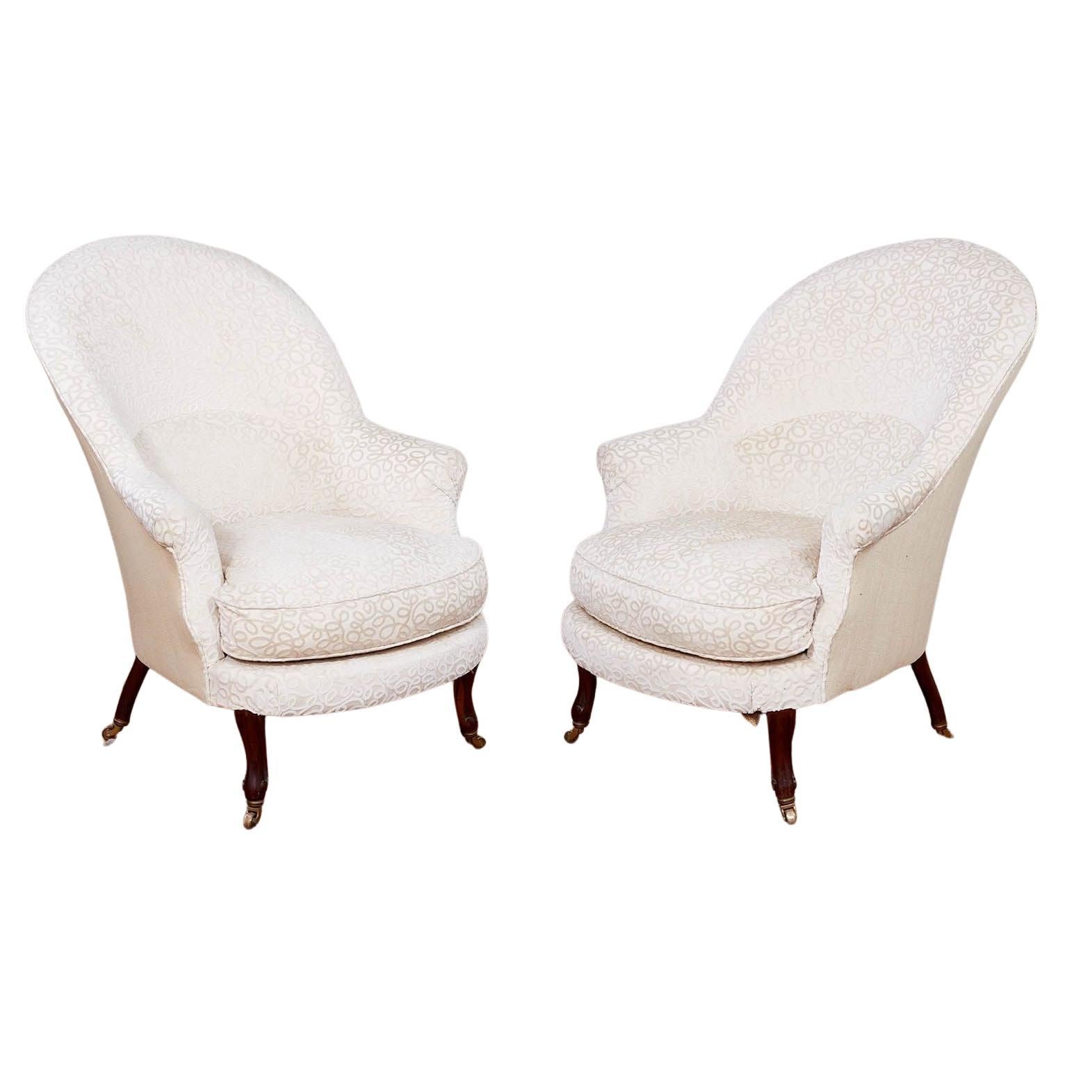 Pair of Upholstered Art Nouveau Slipper Chairs For Sale