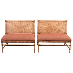 Pair of Upholstered Bamboo Benches