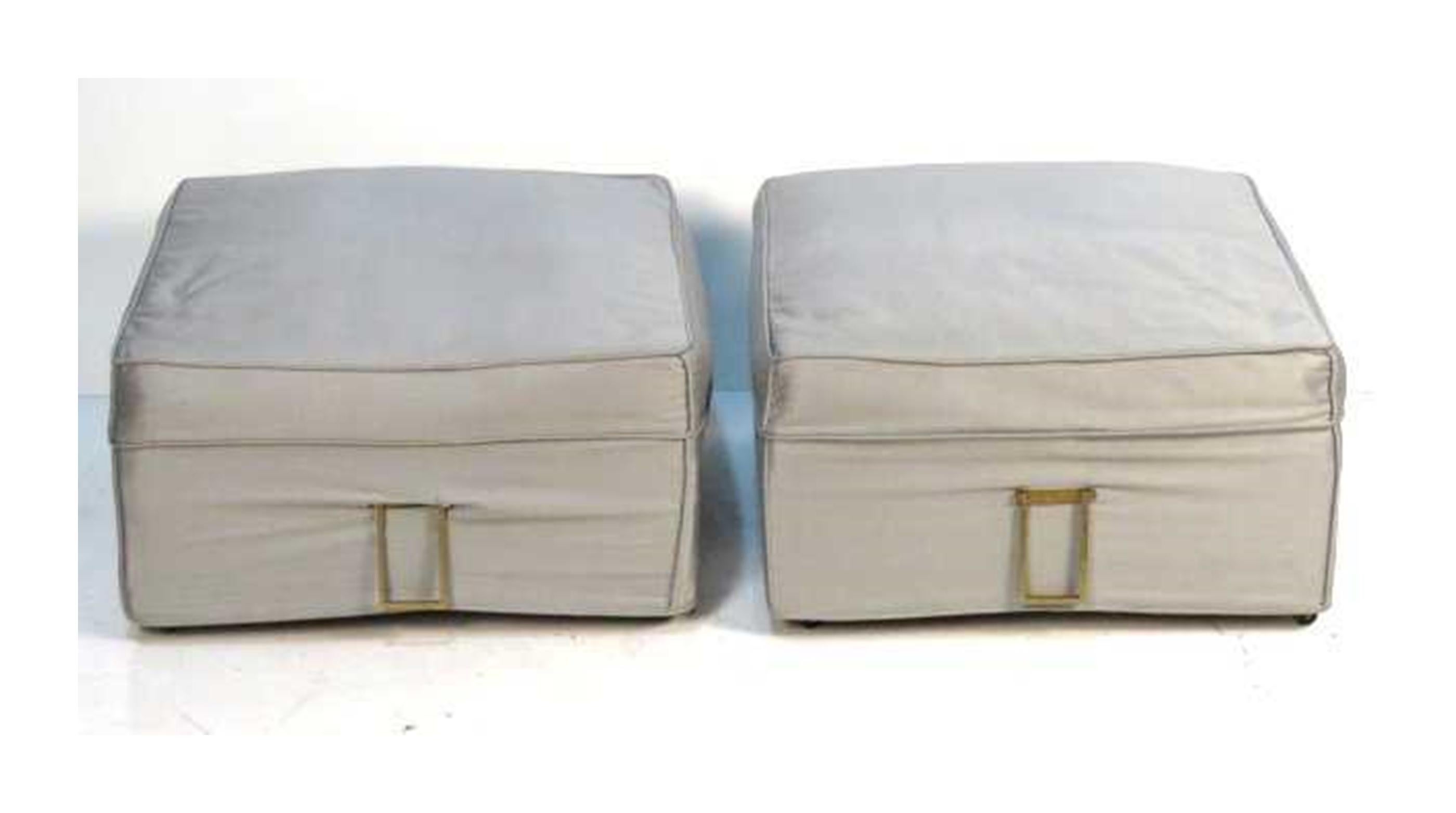 Pair of Upholstered Benches with Brass Handles In Good Condition In Los Angeles, CA