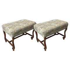 Pair of Upholstered Benches with Scroll Legs