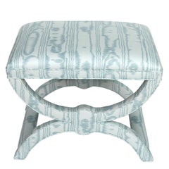 Pair of Upholstered Blue Quadrille Curule Benches