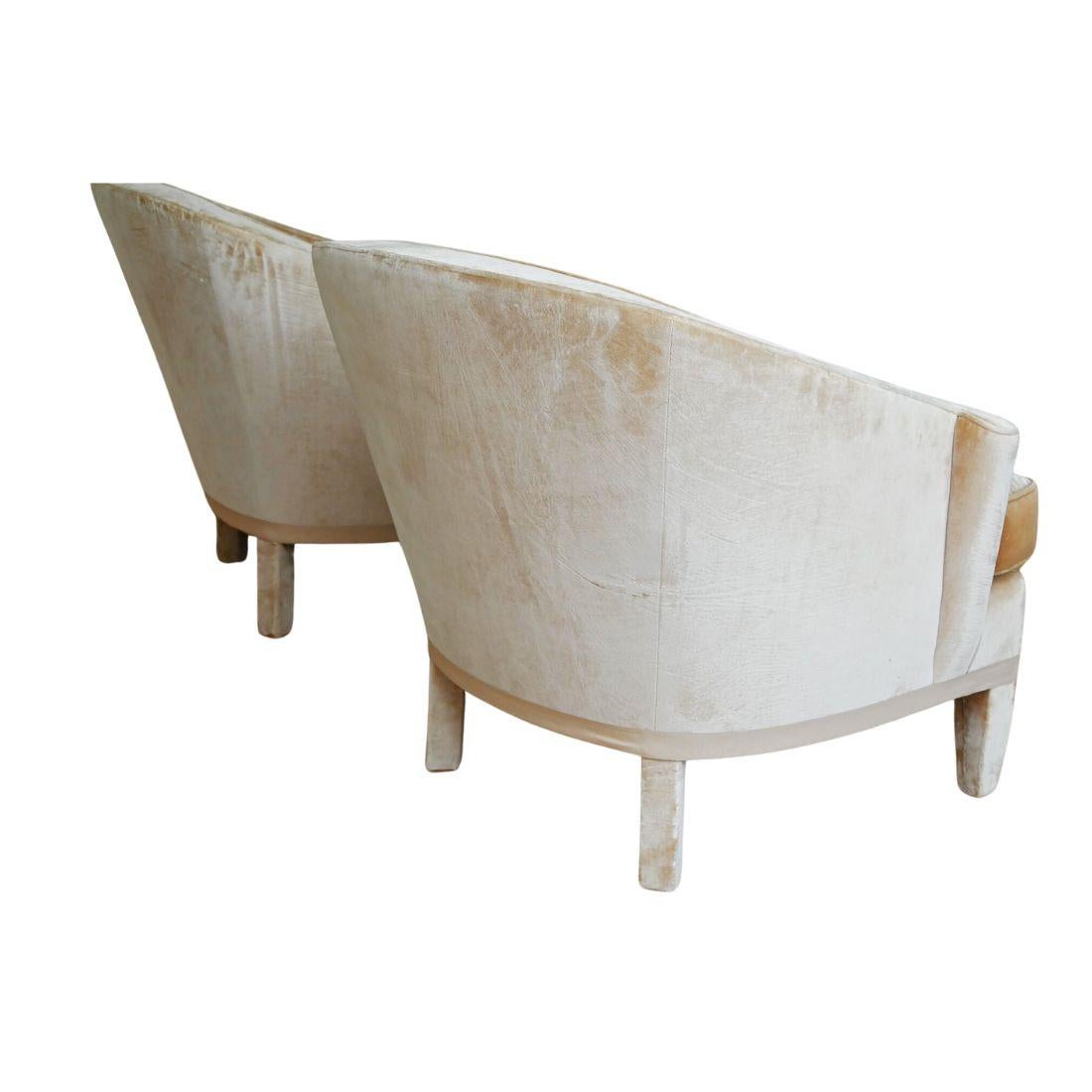 Pair of Upholstered Caramel Velvet Tub Chairs In Good Condition In Locust Valley, NY