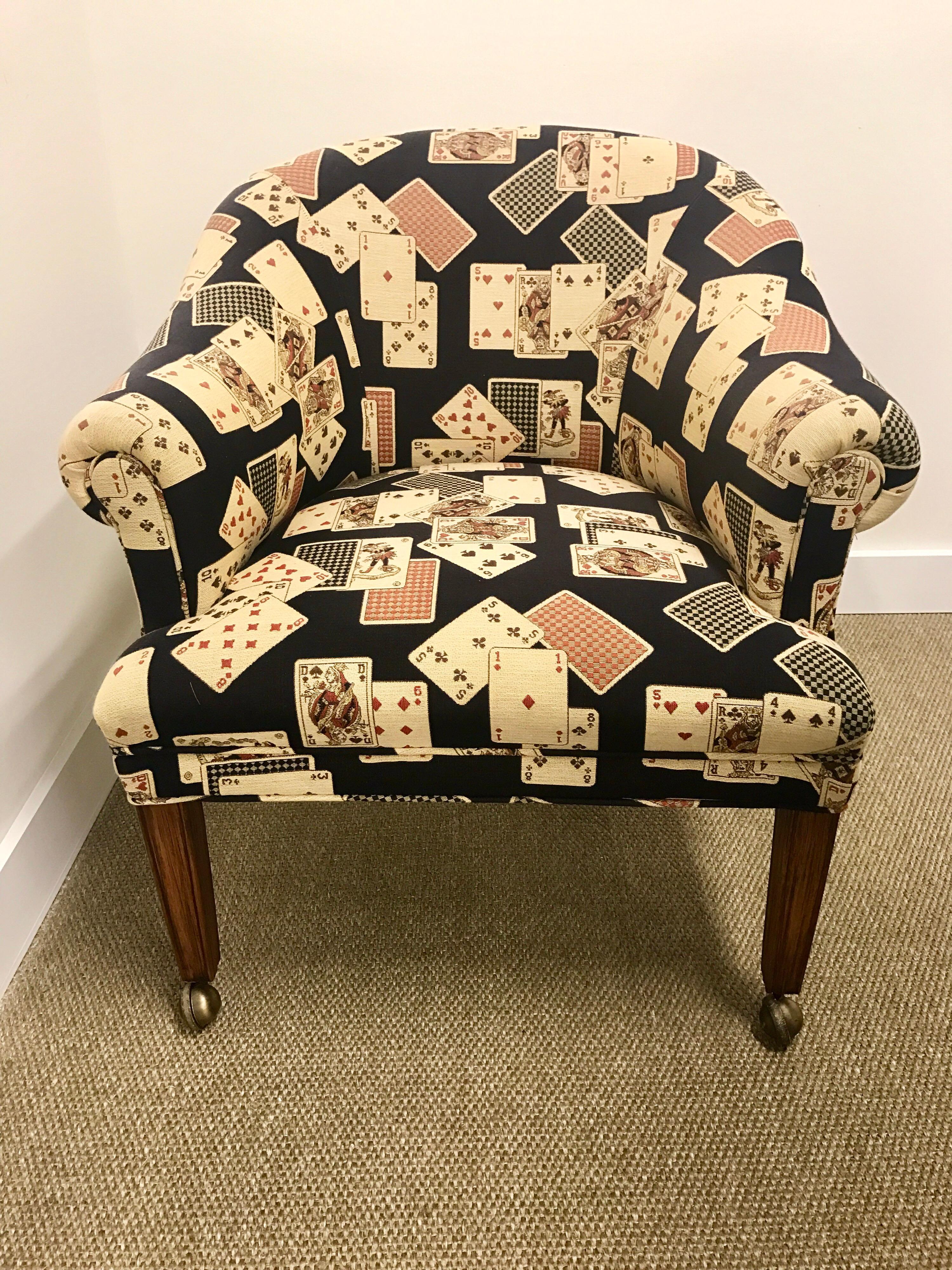 Fabric Pair of Upholstered Card Game Chairs on Castors