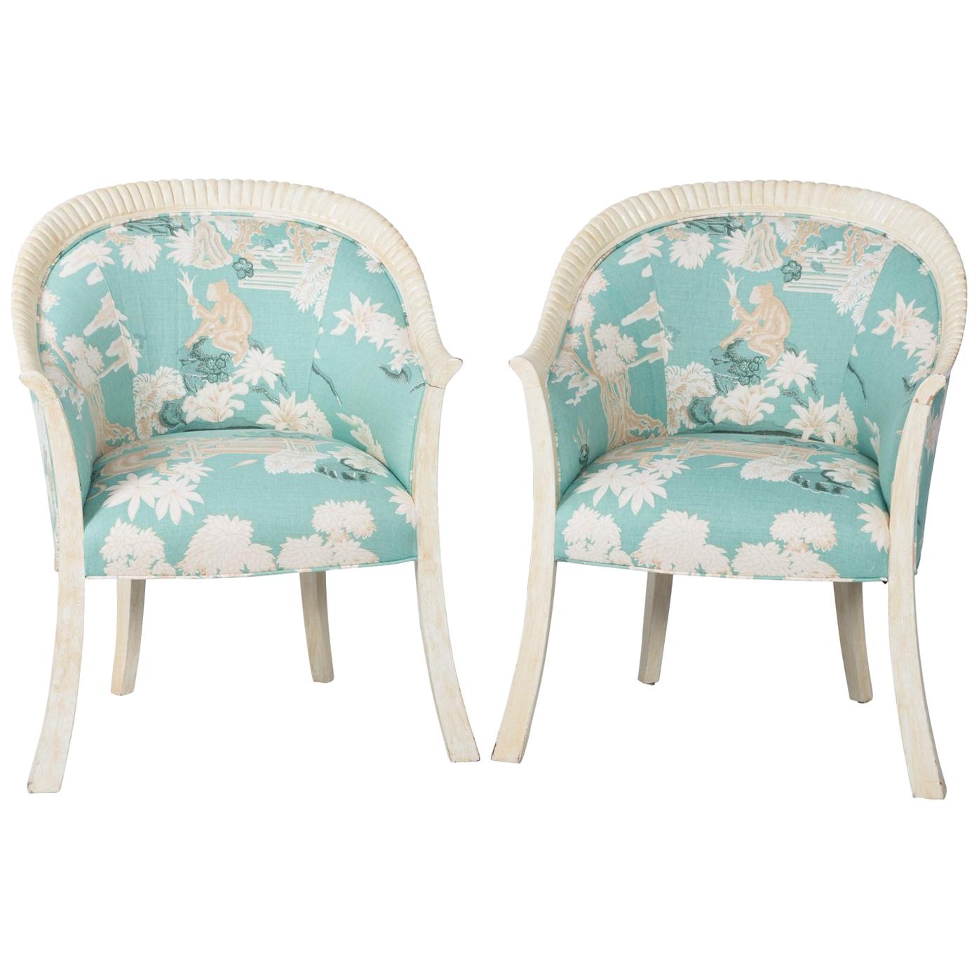 Pair of Upholstered Chinoiserie Armchairs