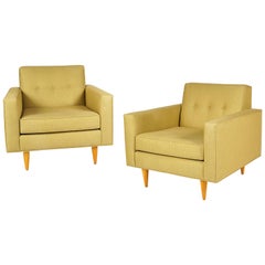 Pair of Upholstered Club Chairs on Wooden Legs