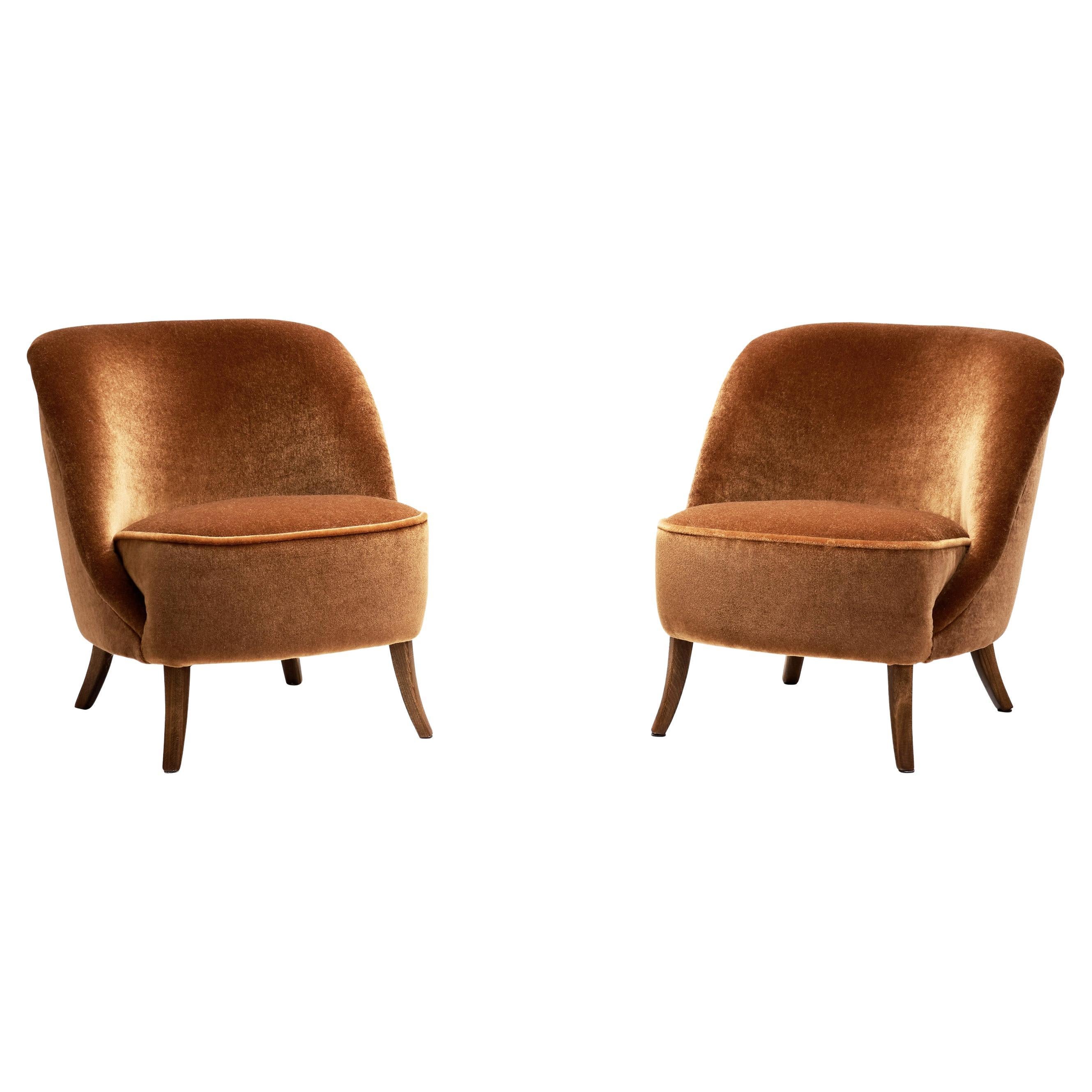 Pair of Upholstered Cocktail Lounge Chairs, Europe 20th Century