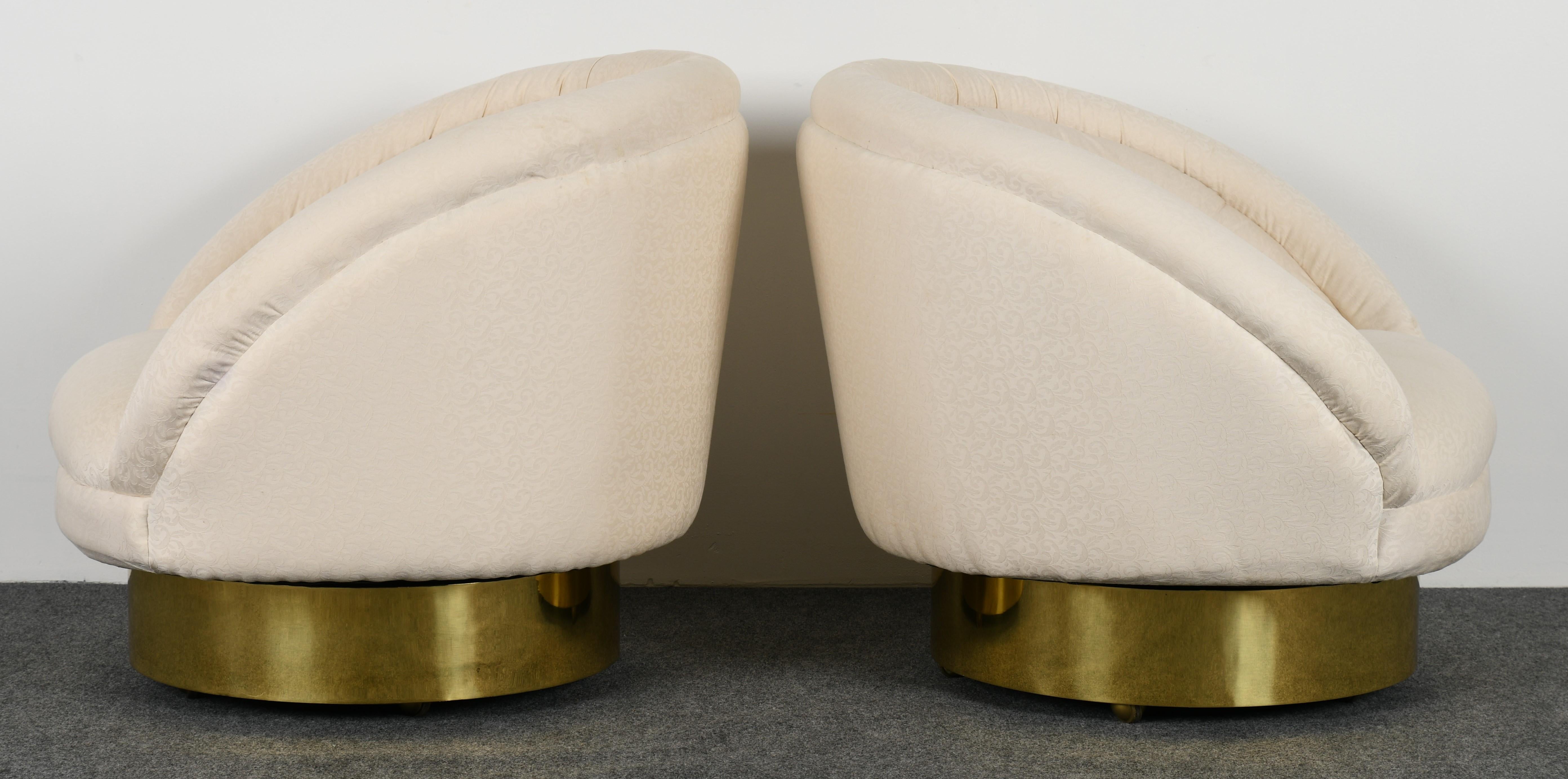Brass Pair of Upholstered 