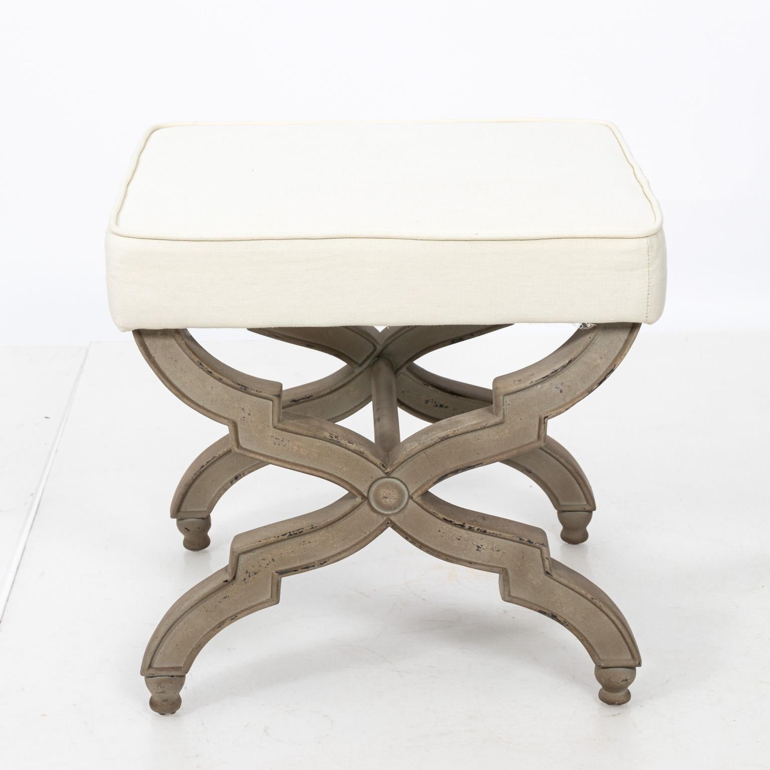 Fabric Pair of Upholstered Curule Benches For Sale