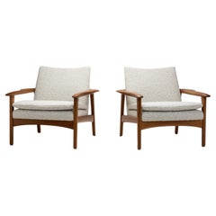 Pair of Upholstered Easy Chairs in Teak, Germany Mid-20th Century