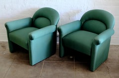 Pair of Upholstered Emerald Green Postmodern Lounge Chairs