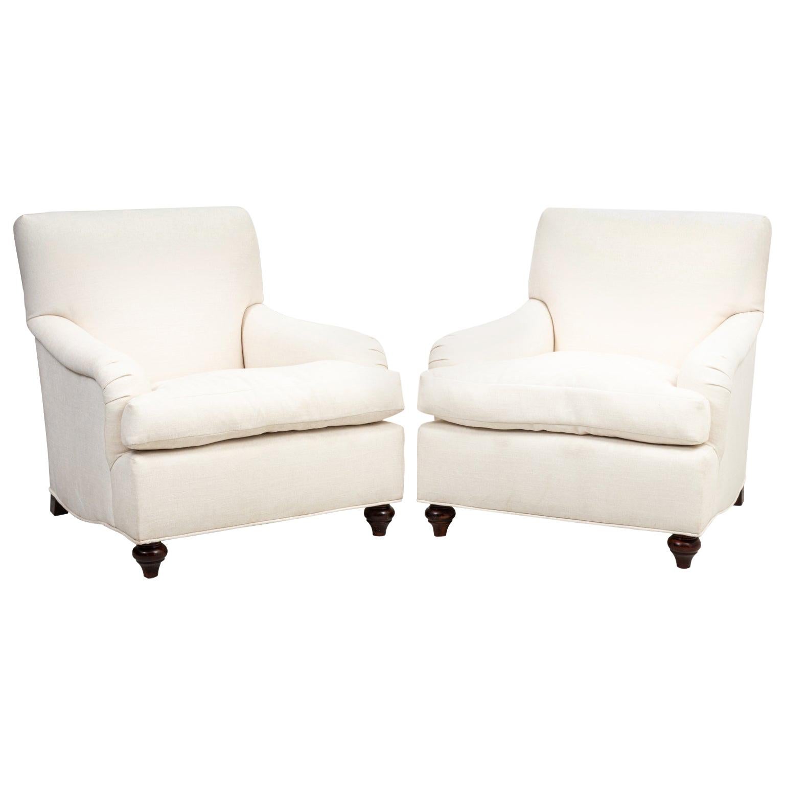 Pair of Upholstered English Country House Armchairs